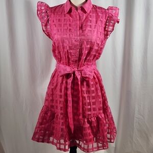 Flyjng Tomato Hot Pink Windowpane Pattern Dress Size S